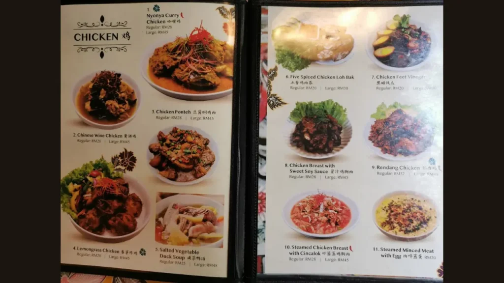 Signature Dishes Richard Rivalee Nyonya Cuisine Restaurant Menu