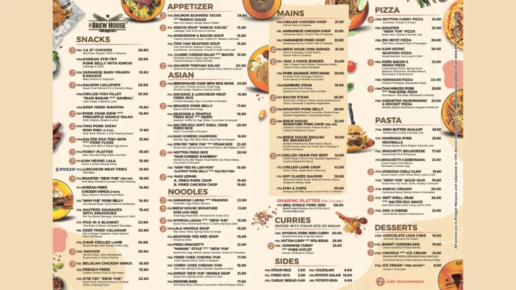 Starters Brew House Menu