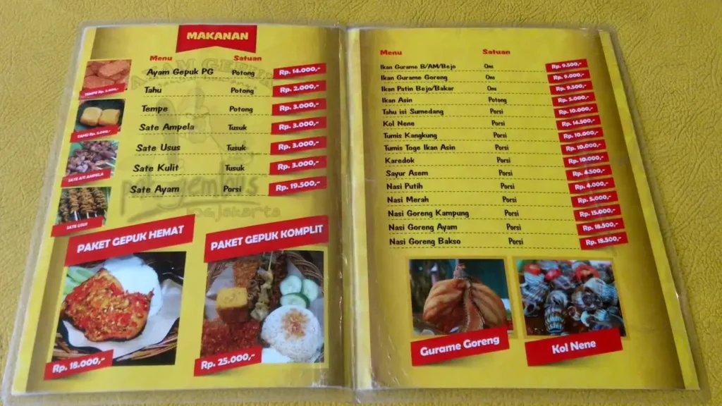Updated Menu Price Guide Ayam Gepuk Pak Gembus Menu Price