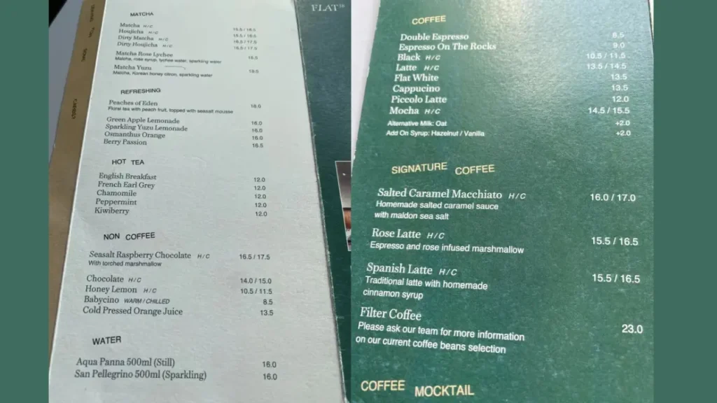 Coffee and Beverage Flat 18 Menu